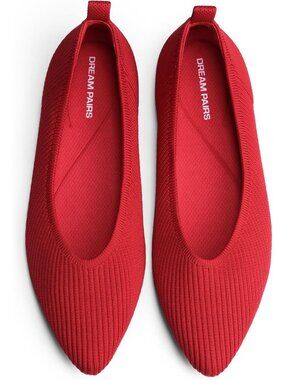 Dream Pairs Women's Red Pointed Toe Knit Ballet Flats Slip On Comfort Shoes